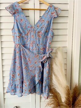 Blue Floral Wrap Mini Dress